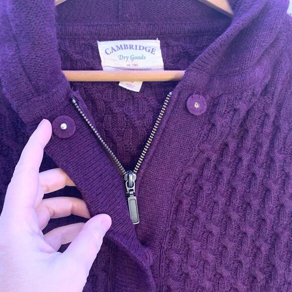 CAMBRIDGE Dry Goods Burgundy Full Zip Cable Knit Hooded Sweater Size M - Picture 6 of 10